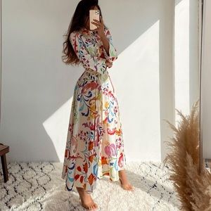 ZARA BELTED PRINTED DRESS
